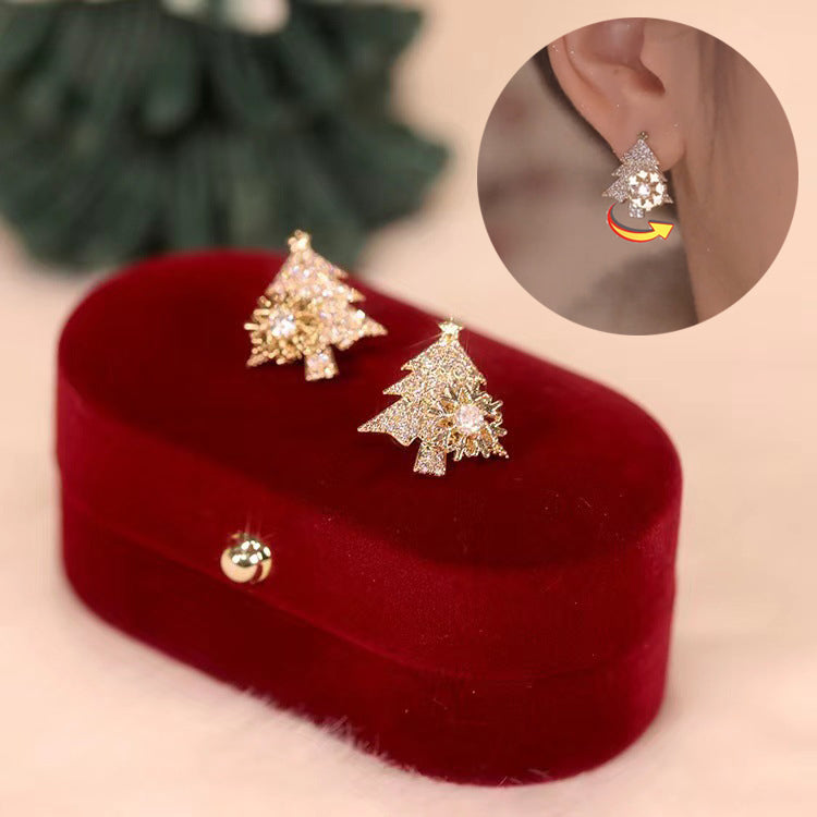 Rotating Christmas Tree & Snowflake Stud Earrings