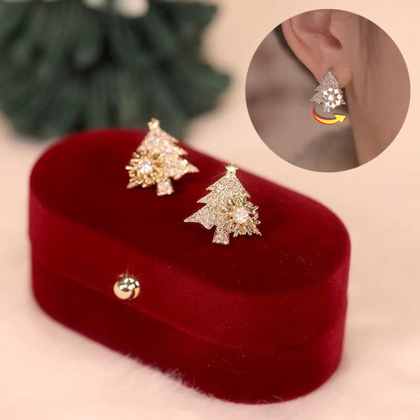 Rotating Christmas Tree & Snowflake Stud Earrings